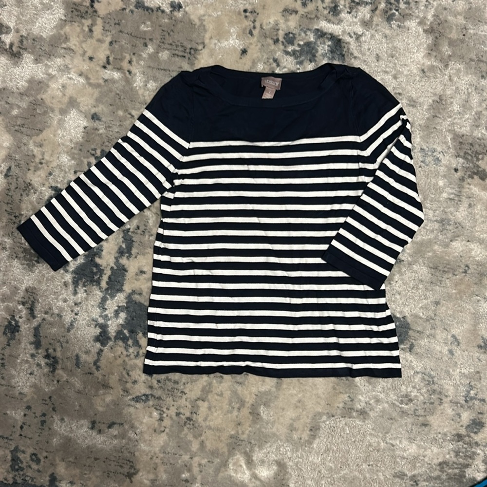 Chico’s Navy and White Striped Top